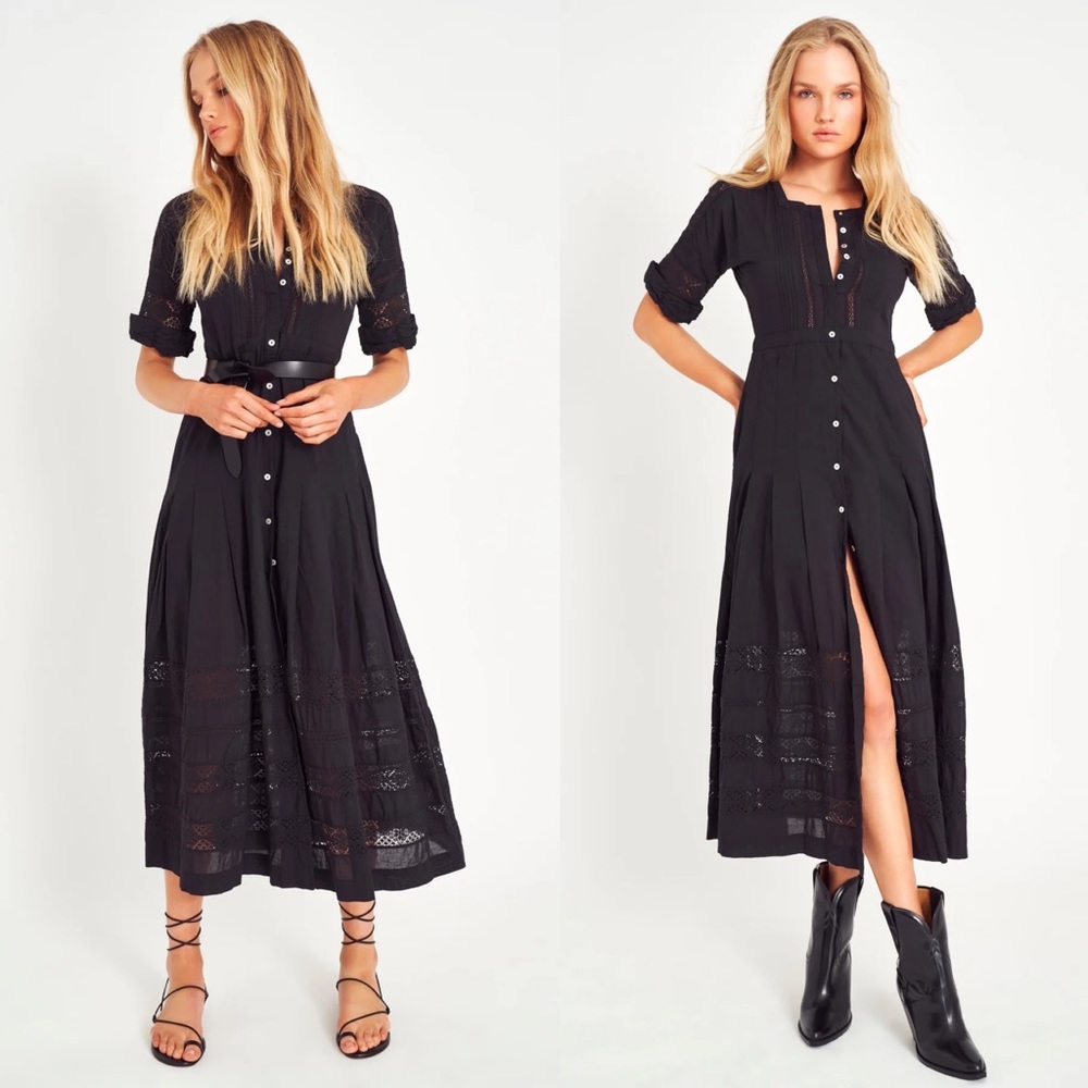 Loveshack Fancy Edie Midi Dress Black